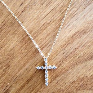 Genuine Diamond 14k Yellow Gold Cross Pendant Necklace